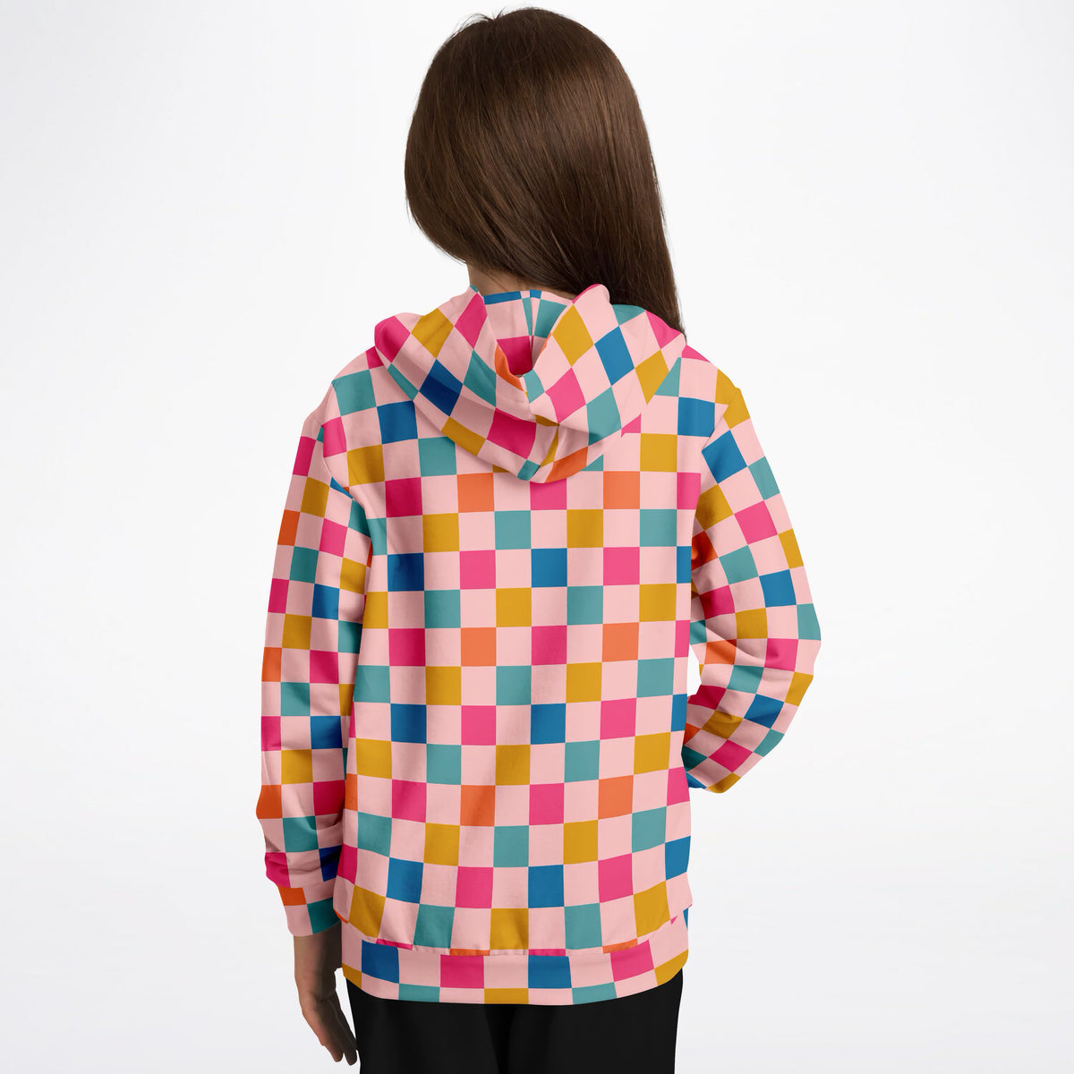 Girls Bright Rainbow Checkered Hoodie – Ultra Comfy & Stretchy, Cozy Fleece or Lightweight Sports Fabric, Double-Layer Hood & Kangaroo Pocket