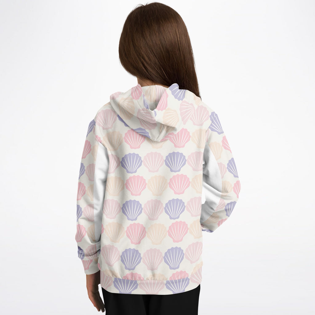 Girls Pastel Seashell Hoodie – Ultra Comfy & Stretchy, Cozy Fleece or Lightweight Sports Fabric, Double-Layer Hood & Kangaroo Pocket