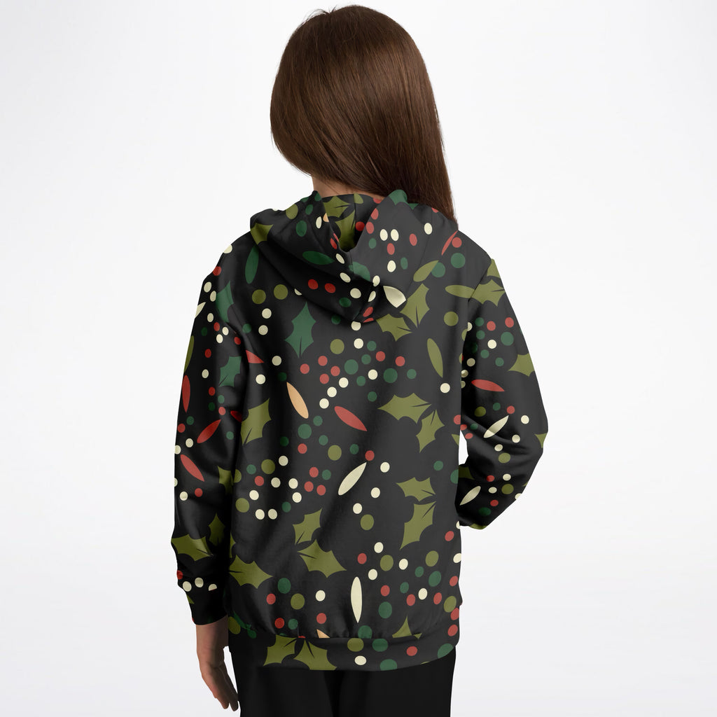 Kids Christmas Holly Berry Hoodie – Ultra Comfy & Stretchy, Cozy Fleece or Lightweight Sports Fabric, Double-Layer Hood & Kangaroo Pocket