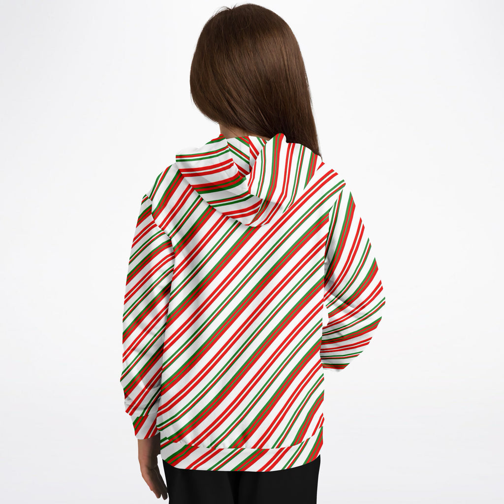 Kids Christmas Peppermint Stripe Hoodie – Ultra Comfy & Stretchy, Cozy Fleece or Lightweight Sports Fabric, Double-Layer Hood & Kangaroo Pocket
