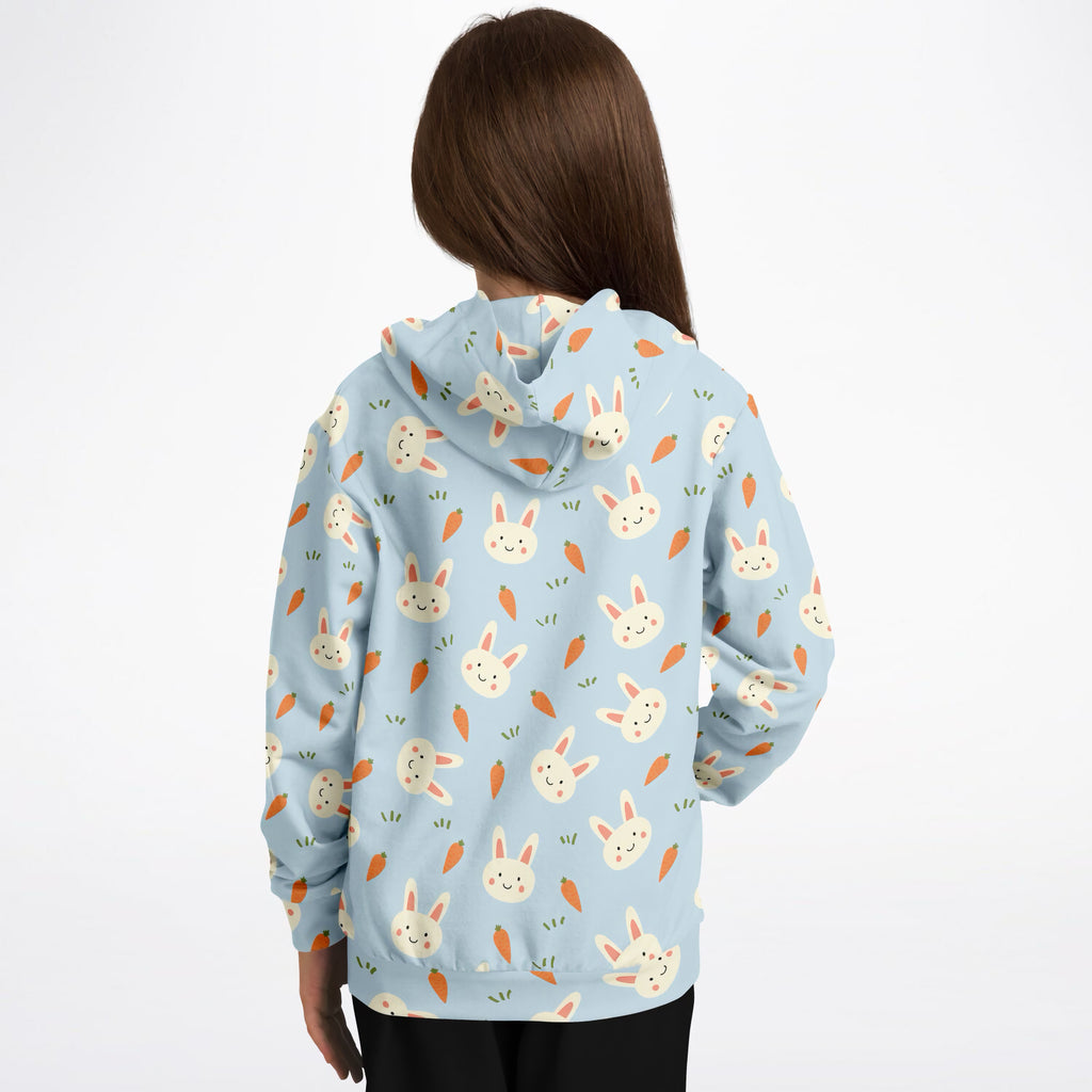 Kids Cute Bunny & Carrot Hoodie – Ultra Comfy & Stretchy, Cozy Fleece or Lightweight Sports Fabric, Double-Layer Hood & Kangaroo Pocket