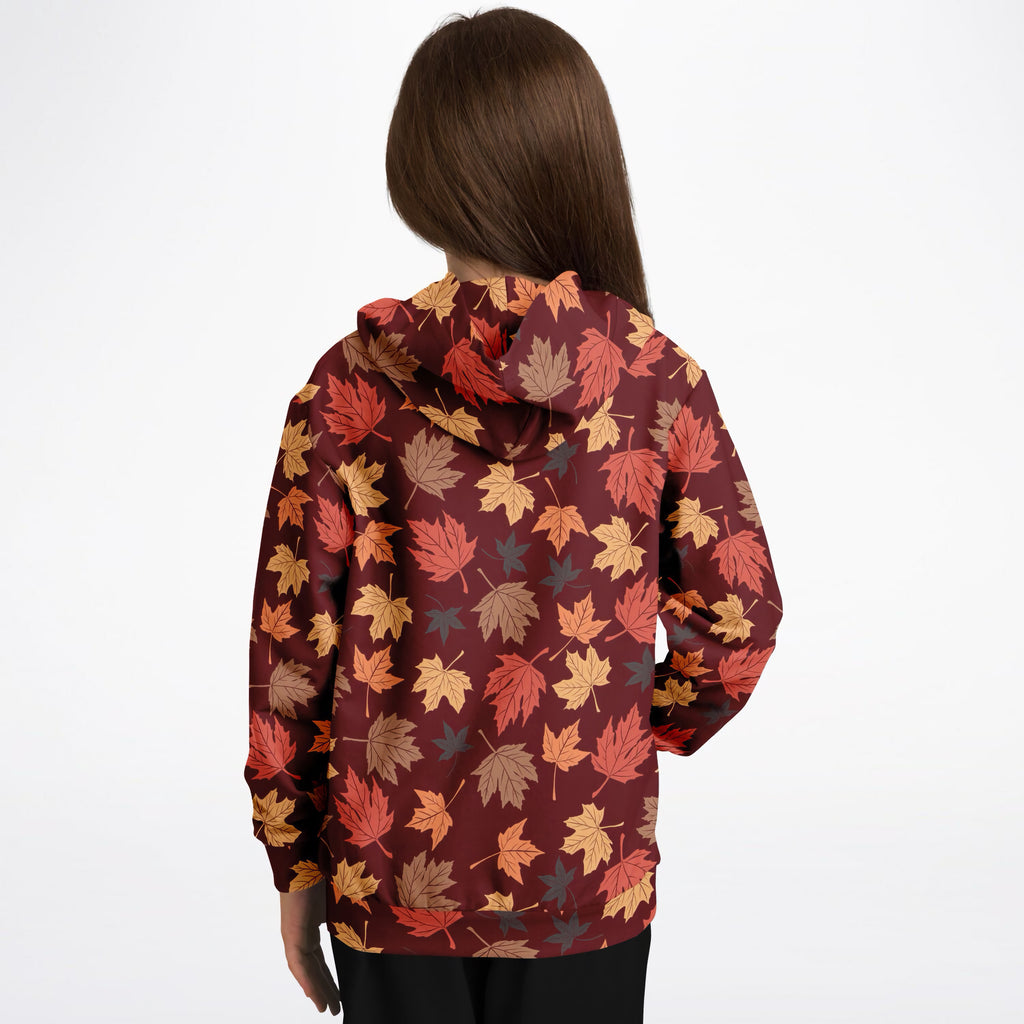 Kids Autumn Maple Leaves Hoodie – Ultra Comfy & Stretchy, Cozy Fleece or Lightweight Sports Fabric, Double-Layer Hood & Kangaroo Pocket
