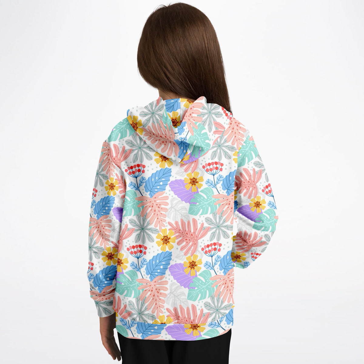 Girls Colorful Tropical Floral Hoodie – Ultra Comfy & Stretchy, Cozy Fleece or Lightweight Sports Fabric, Double-Layer Hood & Kangaroo Pocket