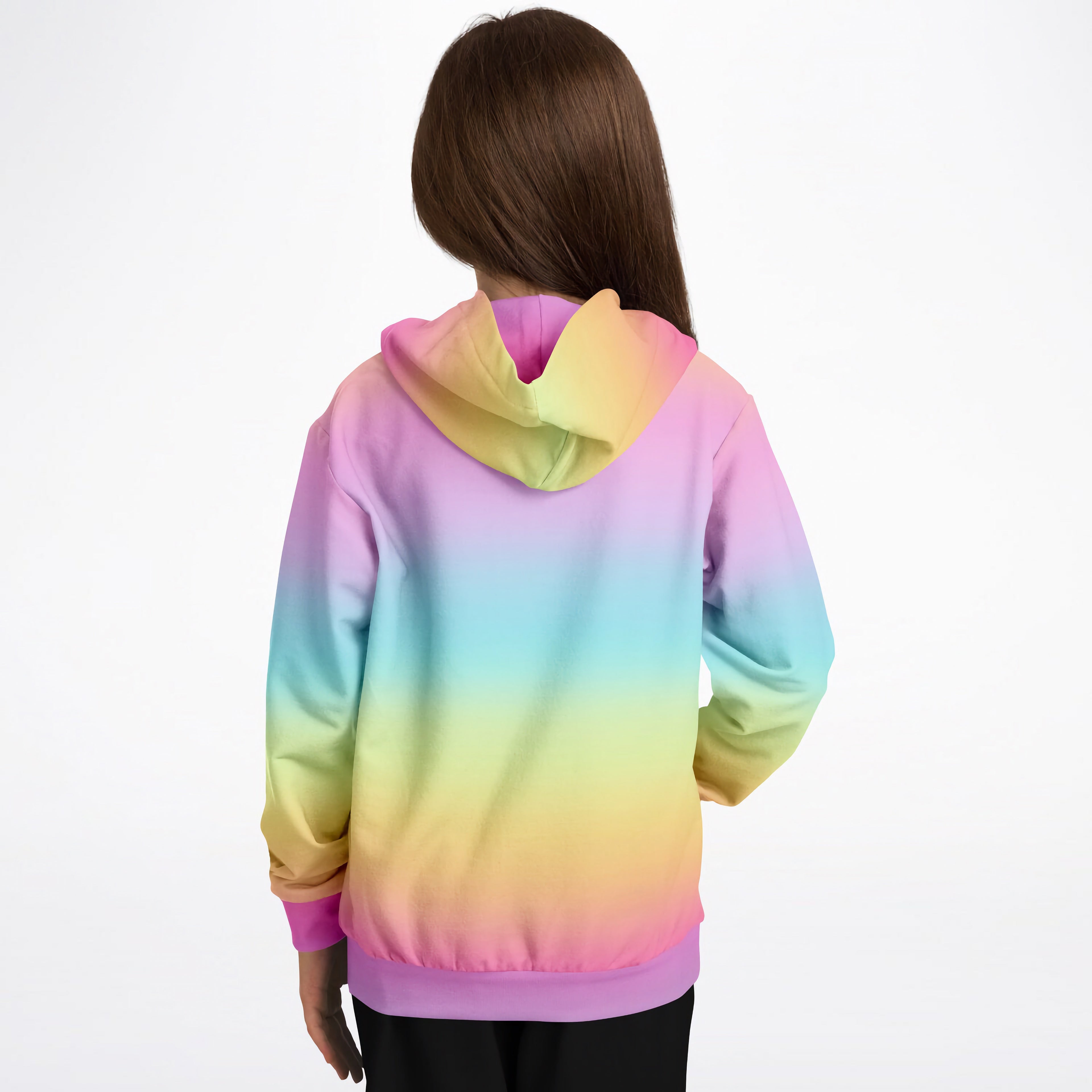 Girls bright rainbow hoodie with soft smooth cotton fleece fabric and a cozy hood for comfortable wear
