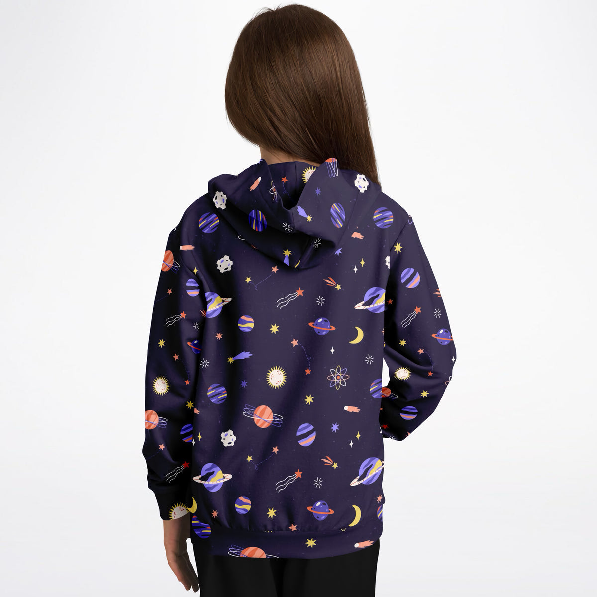 Girls Purple Outer Space Galaxy Hoodie – Ultra Comfy & Stretchy, Cozy Fleece or Lightweight Sports Fabric, Double-Layer Hood & Kangaroo Pocket