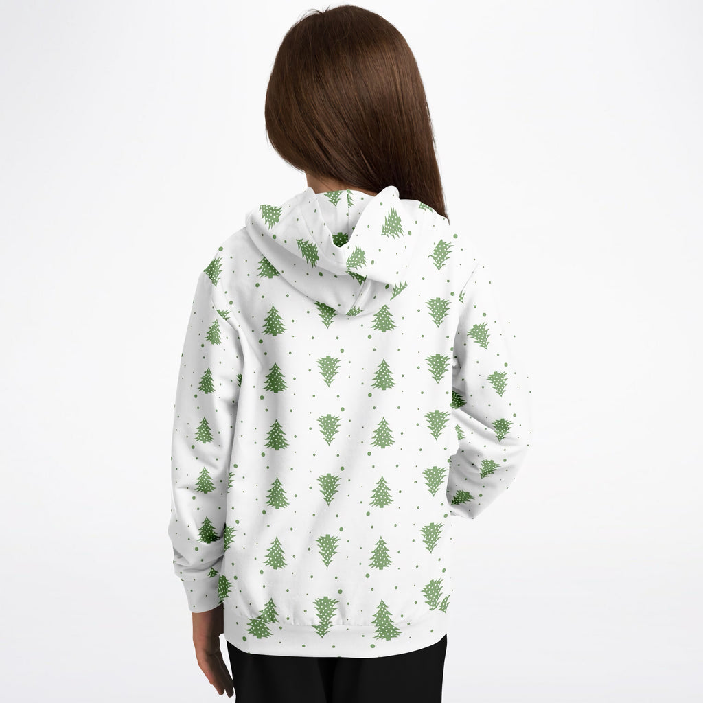 Kids Green Christmas Tree Hoodie – Ultra Comfy & Stretchy, Cozy Fleece or Lightweight Sports Fabric, Double-Layer Hood & Kangaroo Pocket