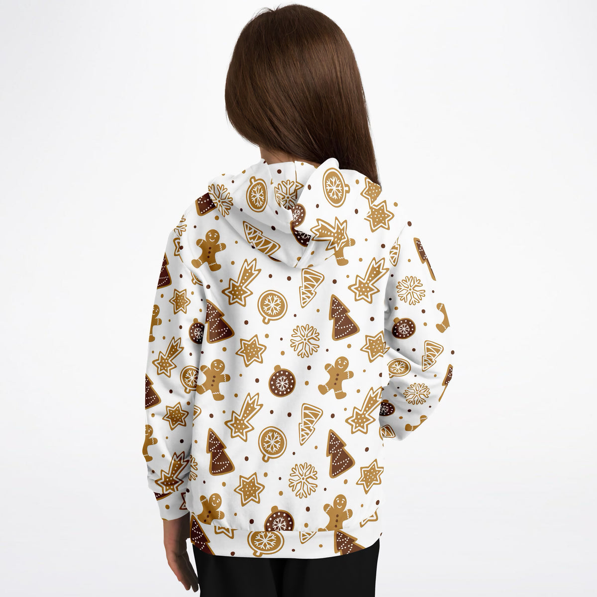 Kids Gingerbread Cookies Christmas Hoodie – Ultra Comfy & Stretchy, Cozy Fleece or Lightweight Sports Fabric, Double-Layer Hood & Kangaroo Pocket