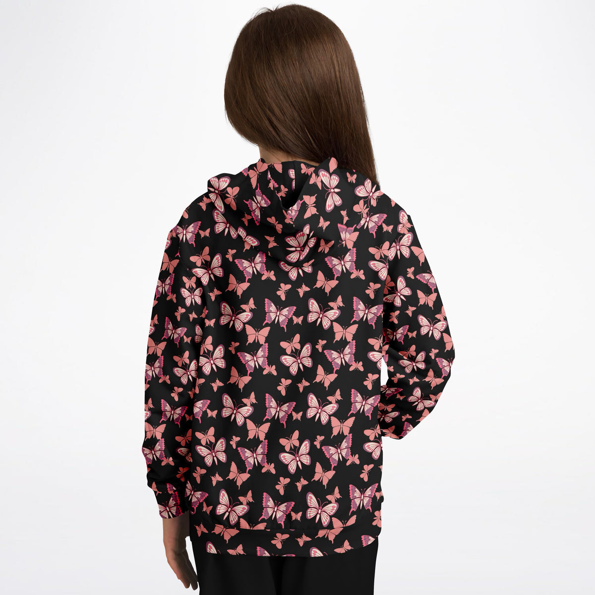 Girls Vibrant Pink Butterfly Hoodie – Ultra Comfy & Stretchy, Cozy Fleece or Lightweight Sports Fabric, Double-Layer Hood & Kangaroo Pocket