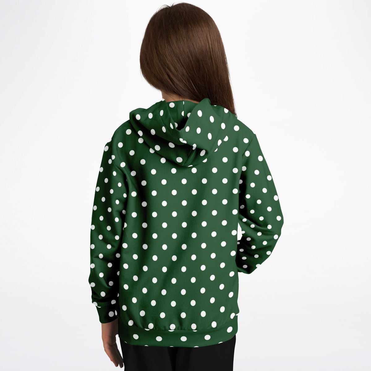 Kids Forest Green Polka Dot Hoodie – Ultra Comfy & Stretchy, Cozy Fleece or Lightweight Sports Fabric, Double-Layer Hood & Kangaroo Pocket