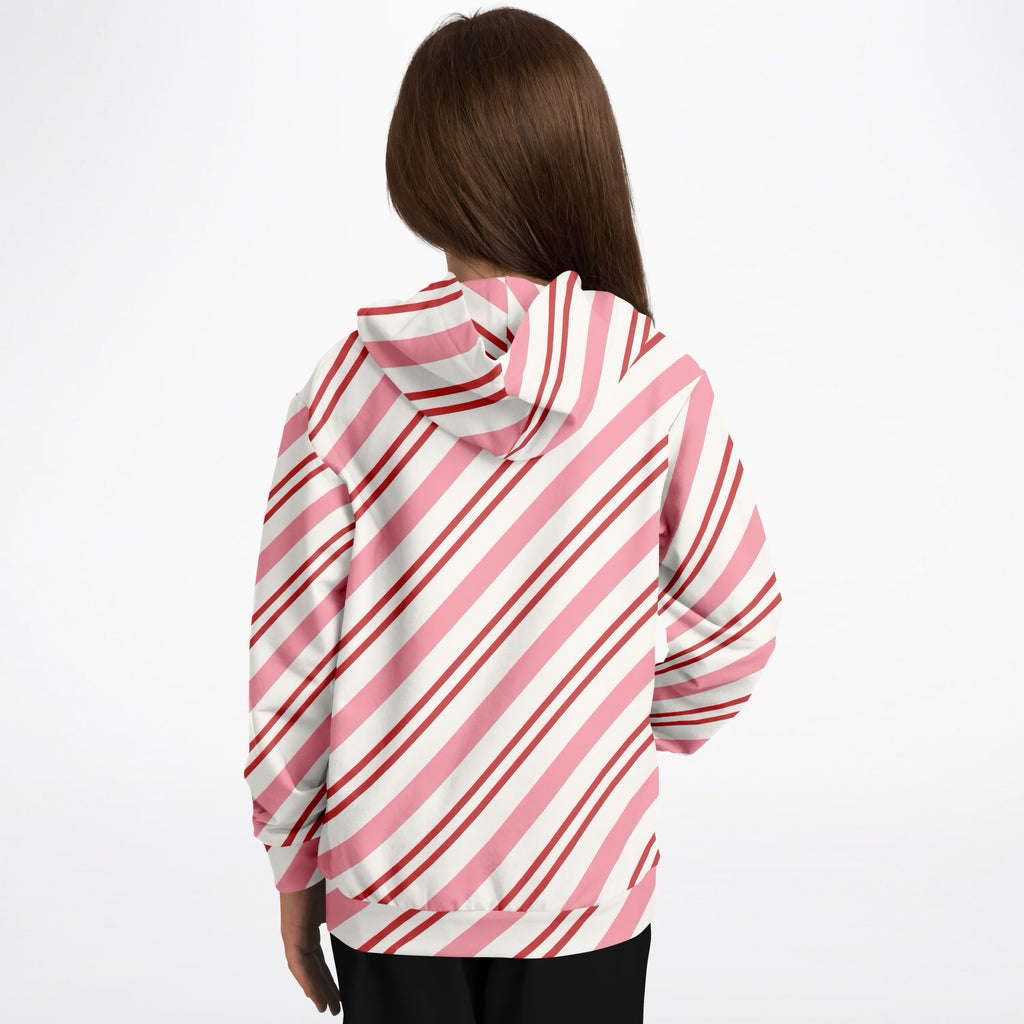 Girls Pink & Red Candy Cane Christmas Hoodie – Ultra Comfy & Stretchy, Cozy Fleece or Lightweight Sports Fabric, Double-Layer Hood & Kangaroo Pocket