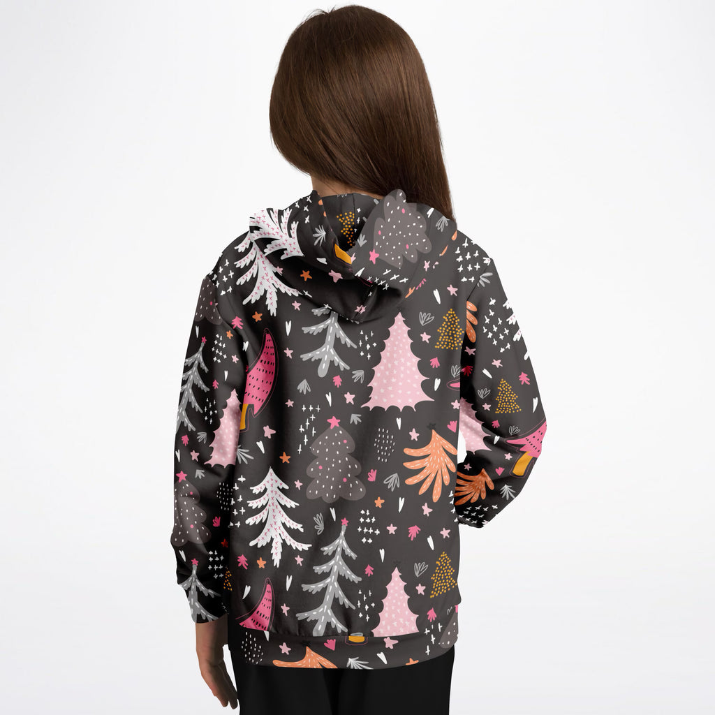 Girls Dark Brown Christmas Tree Hoodie – Ultra Comfy & Stretchy, Cozy Fleece or Lightweight Sports Fabric, Double-Layer Hood & Kangaroo Pocket