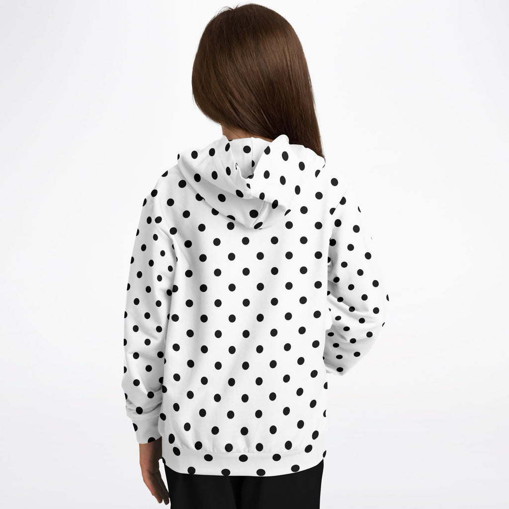 Kids White Polka Dot Hoodie – Ultra Comfy & Stretchy, Cozy Fleece or Lightweight Sports Fabric, Double-Layer Hood & Kangaroo Pocket