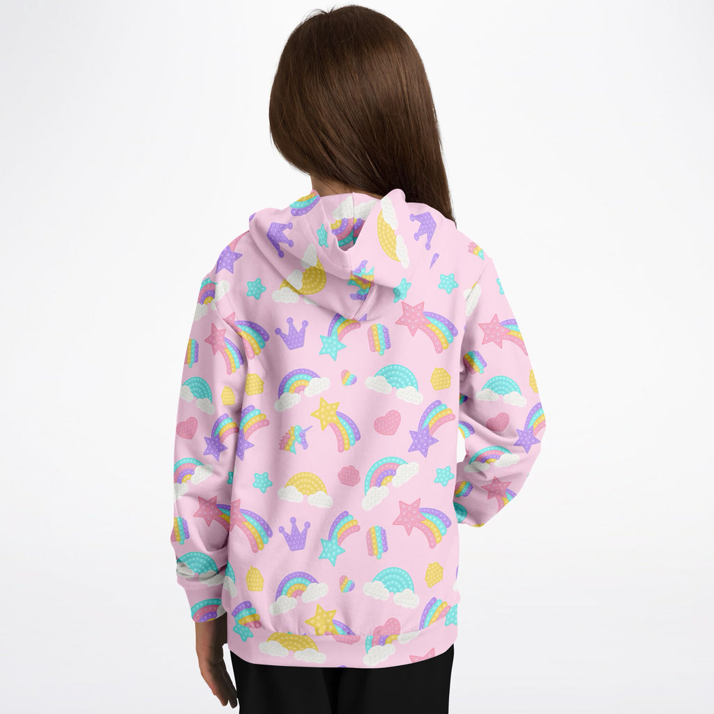 Girls Pink Rainbow Fidget Toy Themed Hoodie – Ultra Comfy & Stretchy, Cozy Fleece or Lightweight Sports Fabric, Double-Layer Hood & Kangaroo Pocket