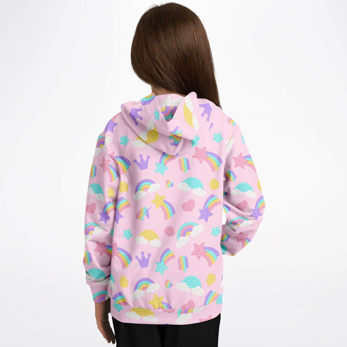 Girls Pink Rainbow Fidget Toy Themed Hoodie – Ultra Comfy & Stretchy, Cozy Fleece or Lightweight Sports Fabric, Double-Layer Hood & Kangaroo Pocket