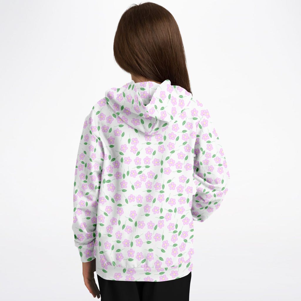 Girls Pink & Purple Floral Hoodie – Ultra Comfy & Stretchy, Cozy Fleece or Lightweight Sports Fabric, Double-Layer Hood & Kangaroo Pocket