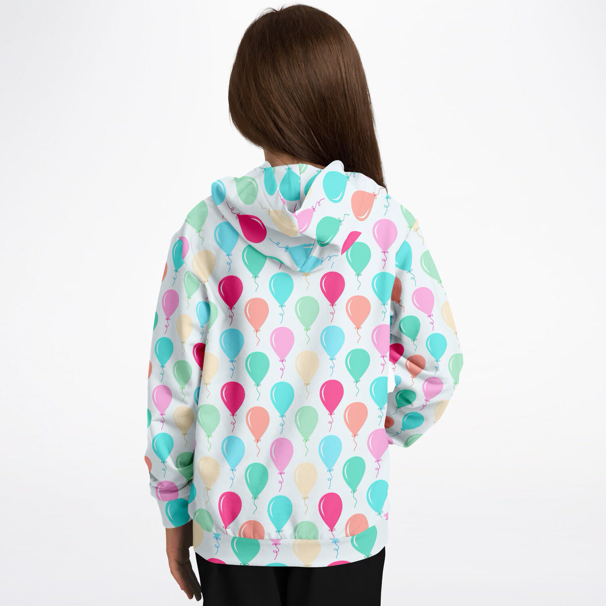 Kids Colorful Birthday Balloons Hoodie – Ultra Comfy & Stretchy, Cozy Fleece or Lightweight Sports Fabric, Double-Layer Hood & Kangaroo Pocket