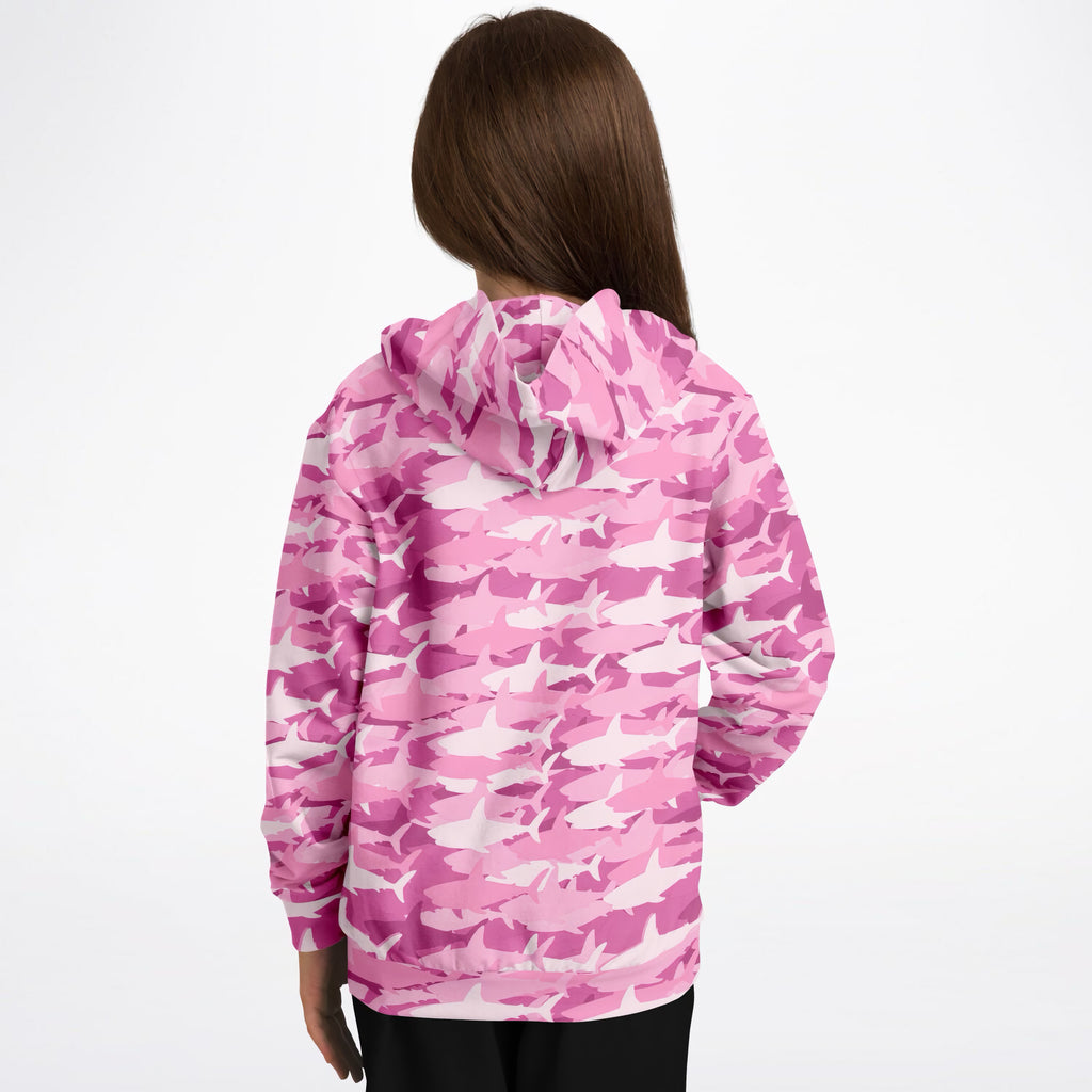 Girls Pink Shark Camouflage Hoodie – Ultra Comfy & Stretchy, Cozy Fleece or Lightweight Sports Fabric, Double-Layer Hood & Kangaroo Pocket