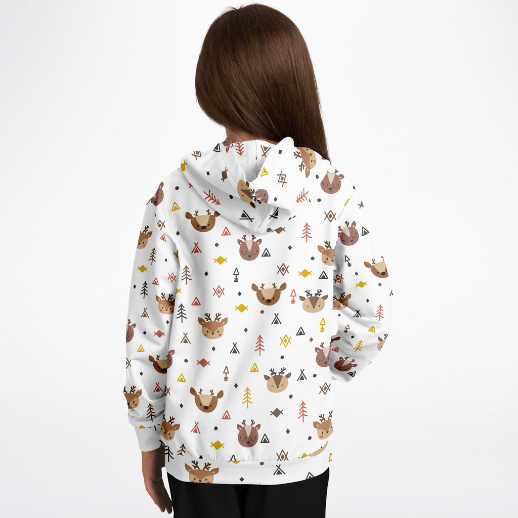 Kids Woodland Reindeer Hoodie – Ultra Comfy & Stretchy, Cozy Fleece or Lightweight Sports Fabric, Double-Layer Hood & Kangaroo Pocket