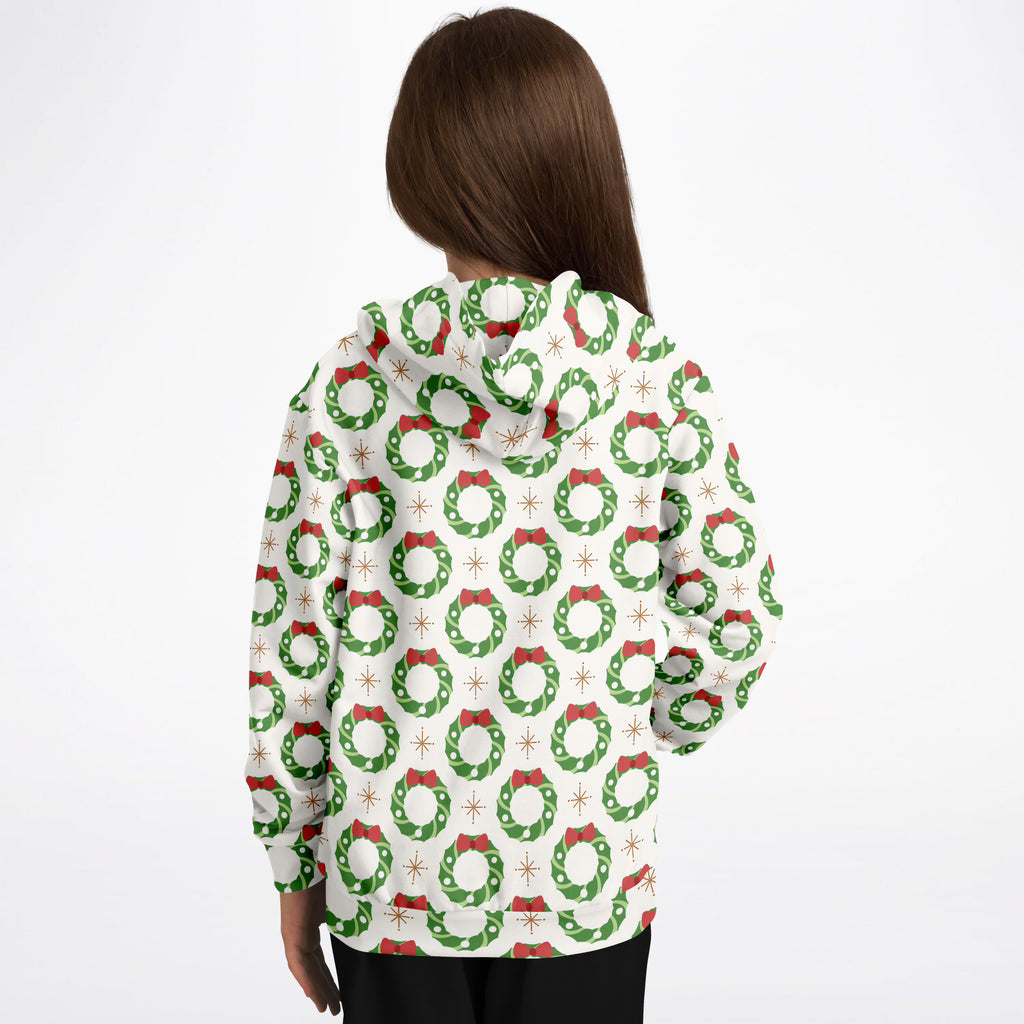 Kids Christmas Wreath Hoodie – Ultra Comfy & Stretchy, Cozy Fleece or Lightweight Sports Fabric, Double-Layer Hood & Kangaroo Pocket