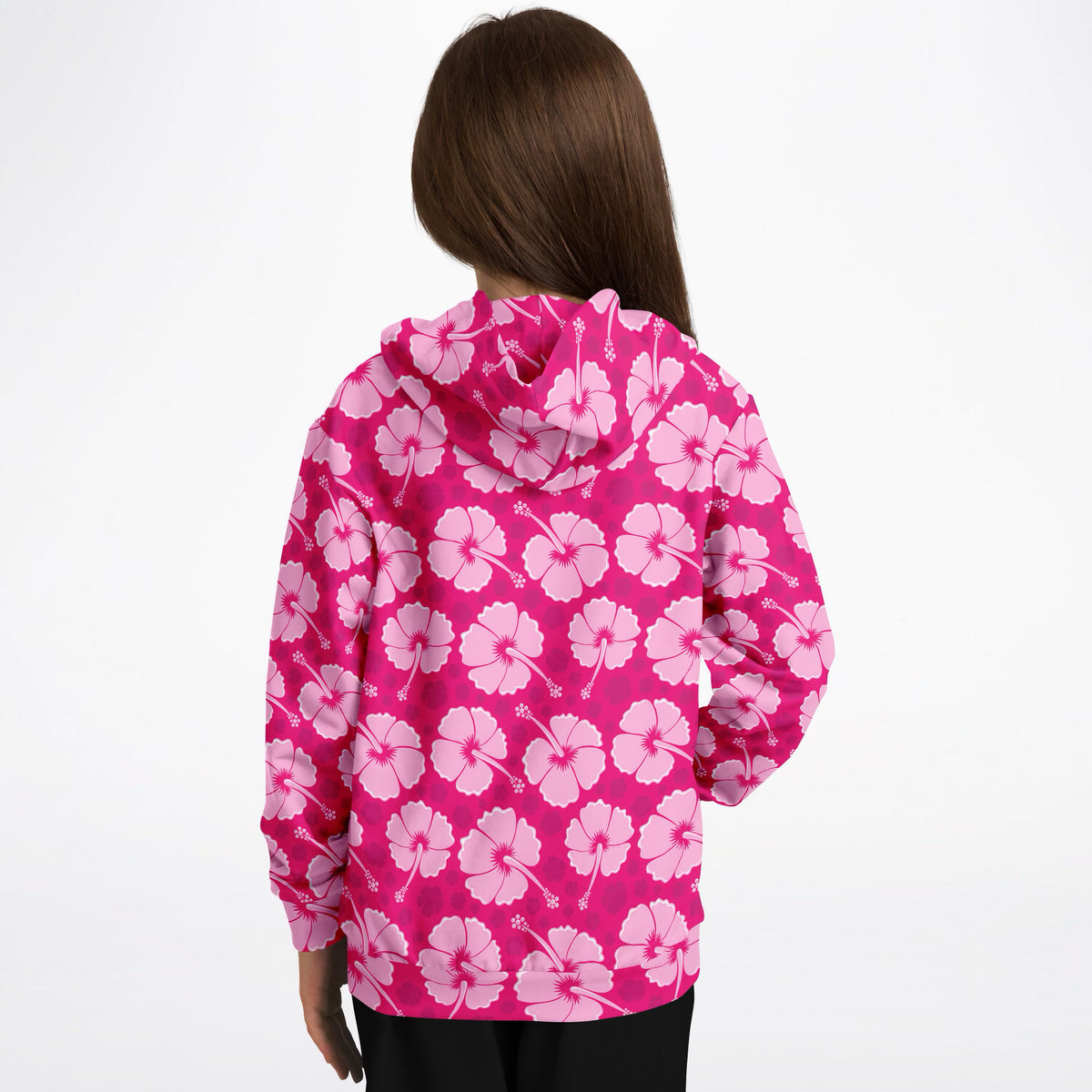 Girls Tropical Pink Hibiscus Hoodie – Ultra Comfy & Stretchy, Cozy Fleece or Lightweight Sports Fabric, Double-Layer Hood & Kangaroo Pocket