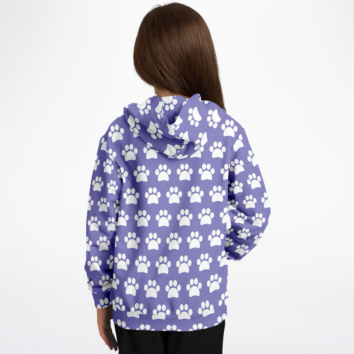 Girls Purple Paw Print Hoodie – Ultra Comfy & Stretchy, Cozy Fleece or Lightweight Sports Fabric, Double-Layer Hood & Kangaroo Pocket