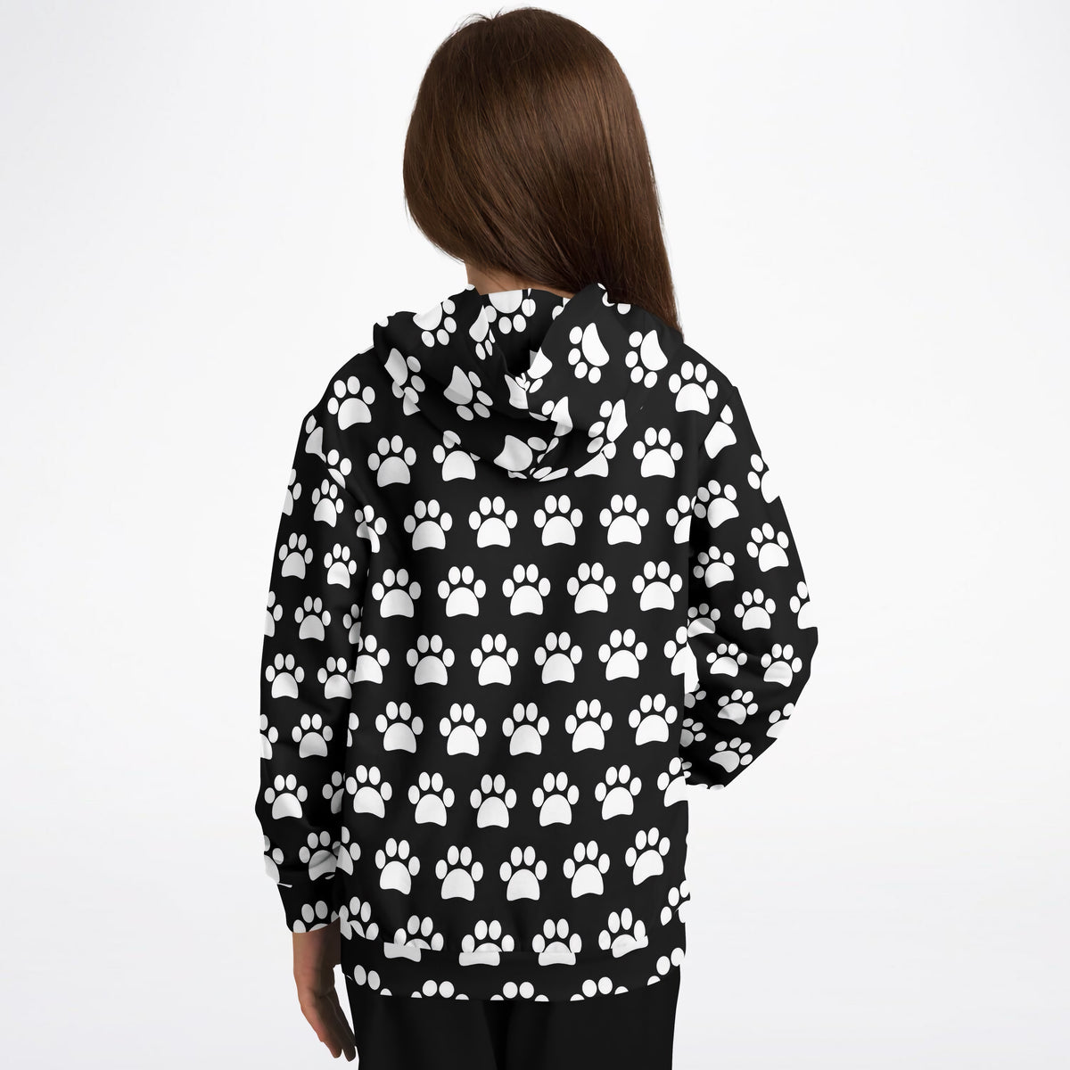 Kids Black Paw Print Hoodie – Ultra Comfy & Stretchy, Cozy Fleece or Lightweight Sports Fabric, Double-Layer Hood & Kangaroo Pocket