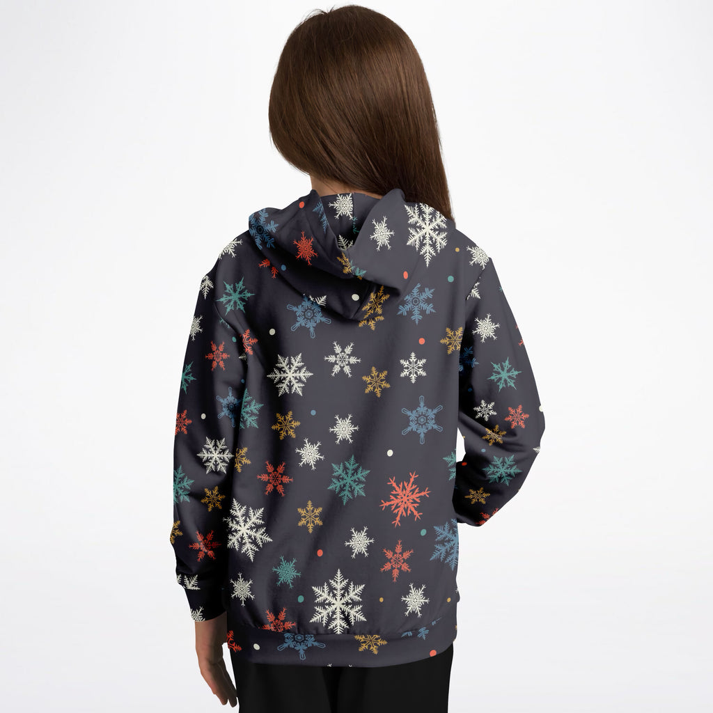 Kids Colorful Snowflake Christmas Hoodie – Ultra Comfy & Stretchy, Cozy Fleece or Lightweight Sports Fabric, Double-Layer Hood & Kangaroo Pocket