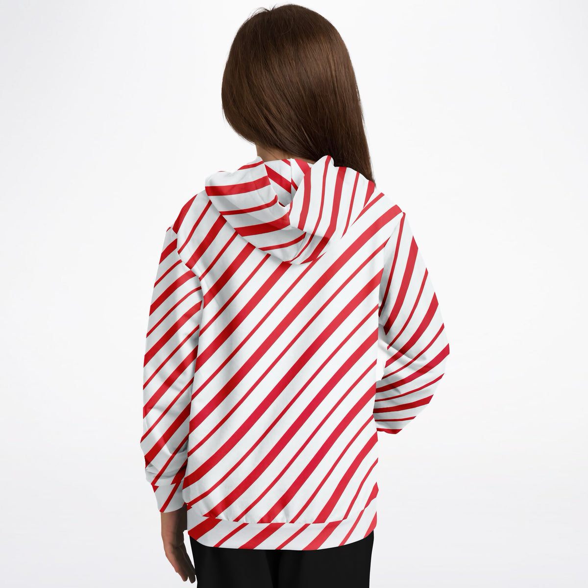 Kids Red & White Candy Cane Striped Christmas Hoodie – Ultra Comfy & Stretchy, Cozy Fleece or Lightweight Sports Fabric, Double-Layer Hood & Kangaroo Pocket