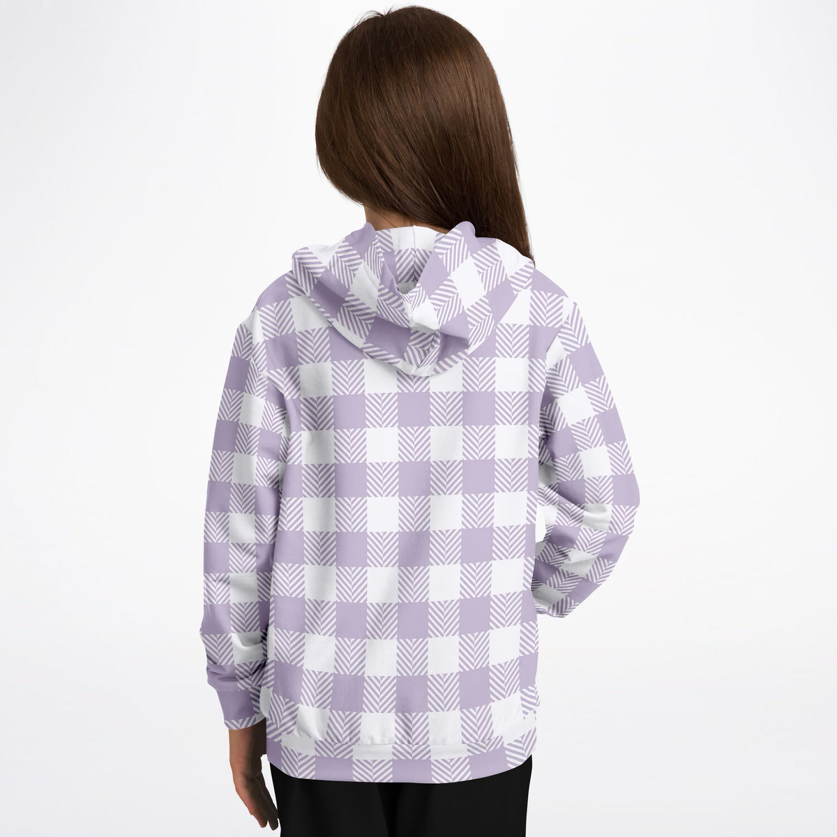 Girls Lavender Purple Gingham Plaid Hoodie – Ultra Comfy & Stretchy, Cozy Fleece or Lightweight Sports Fabric, Double-Layer Hood & Kangaroo Pocket