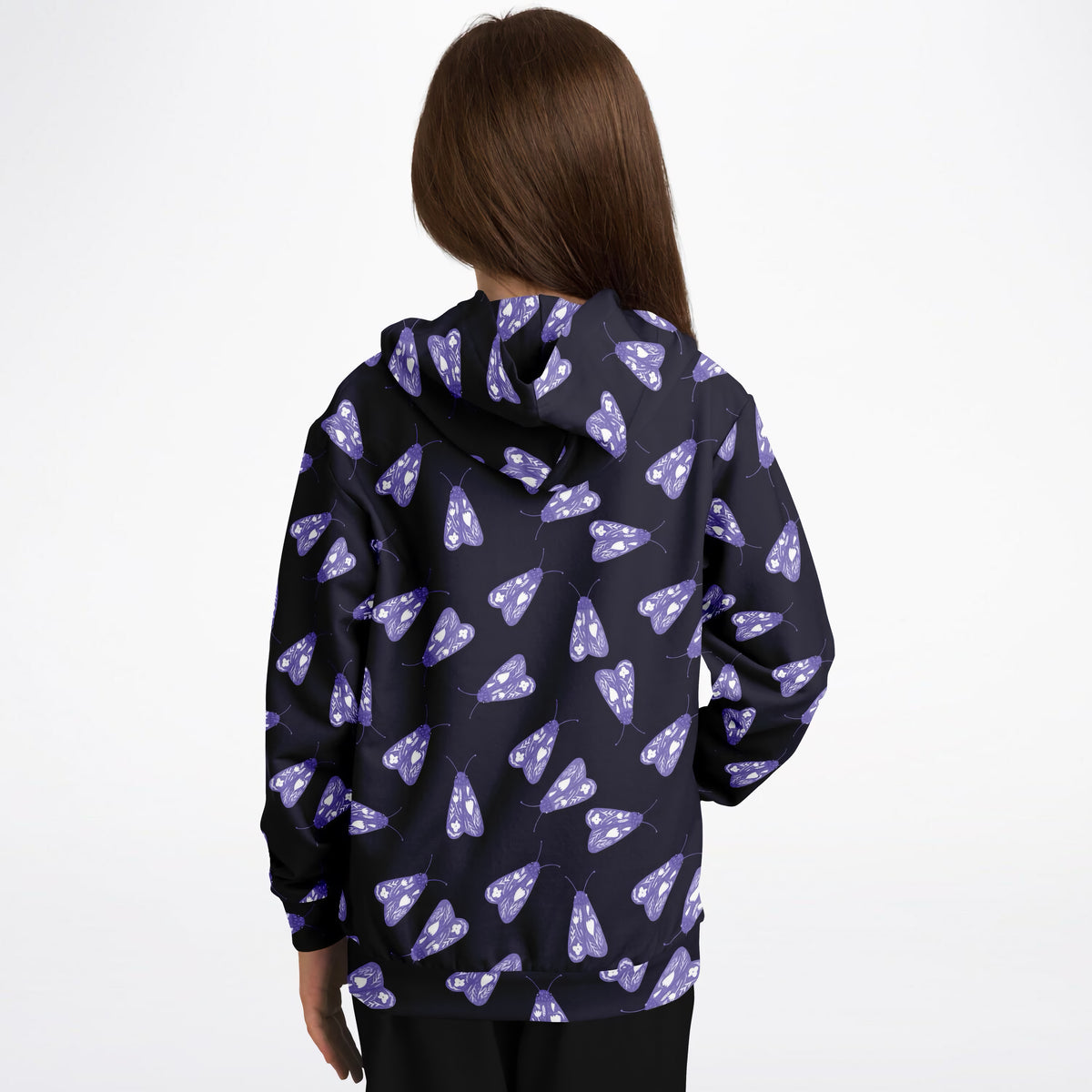 Kids Purple Moth Hoodie – Ultra Comfy & Stretchy, Cozy Fleece or Lightweight Sports Fabric, Double-Layer Hood & Kangaroo Pocket