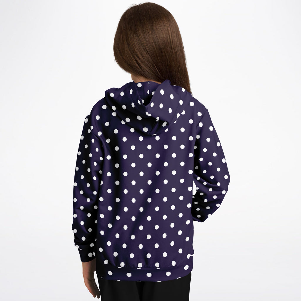 Girls Dark Purple Polka Dot Hoodie – Ultra Comfy & Stretchy, Cozy Fleece or Lightweight Sports Fabric, Double-Layer Hood & Kangaroo Pocket