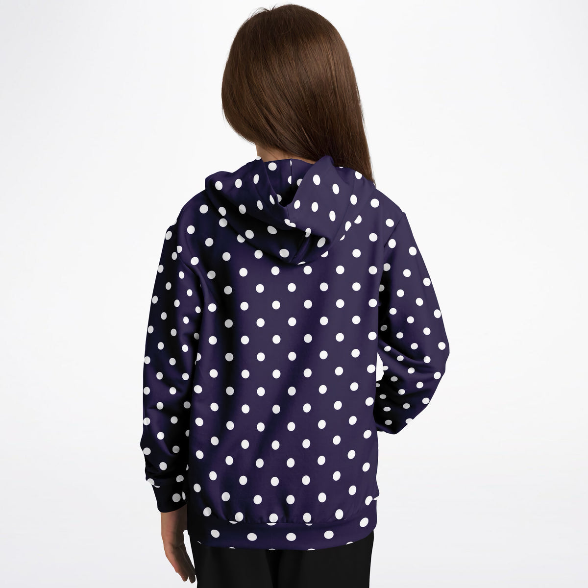 Girls Dark Purple Polka Dot Hoodie – Ultra Comfy & Stretchy, Cozy Fleece or Lightweight Sports Fabric, Double-Layer Hood & Kangaroo Pocket