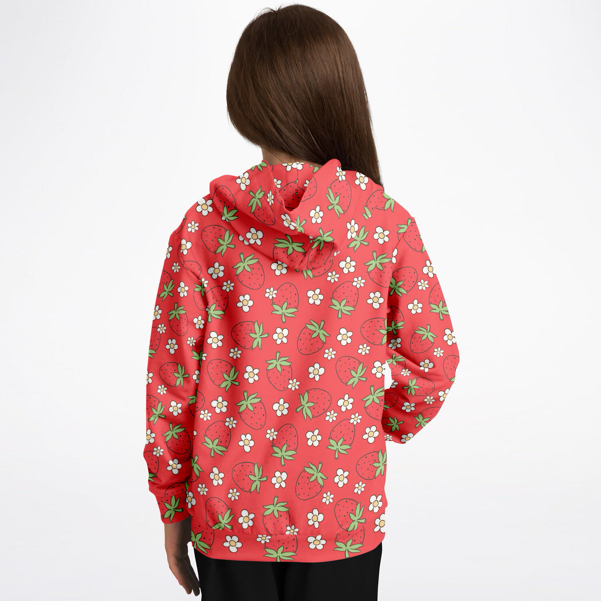 Kids Red Strawberry Hoodie – Ultra Comfy & Stretchy, Cozy Fleece or Lightweight Sports Fabric, Double-Layer Hood & Kangaroo Pocket