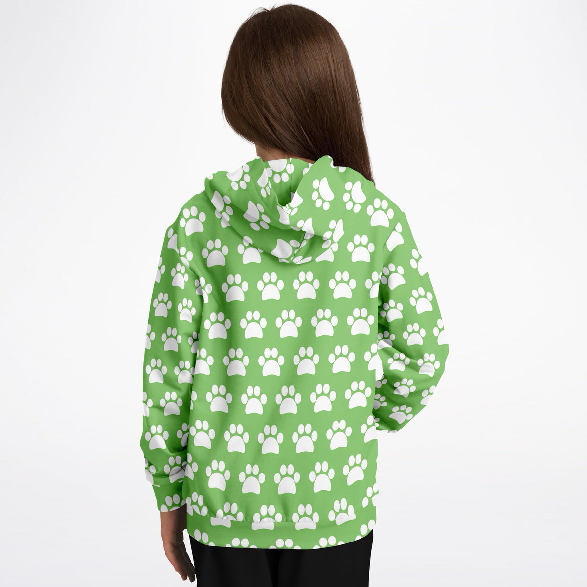 Kids Green Paw Print Hoodie – Ultra Comfy & Stretchy, Cozy Fleece or Lightweight Sports Fabric, Double-Layer Hood & Kangaroo Pocket