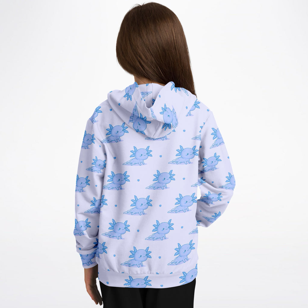 Kids Blue Axolotl Hoodie – Ultra Comfy & Stretchy, Cozy Fleece or Lightweight Sports Fabric, Double-Layer Hood & Kangaroo Pocket