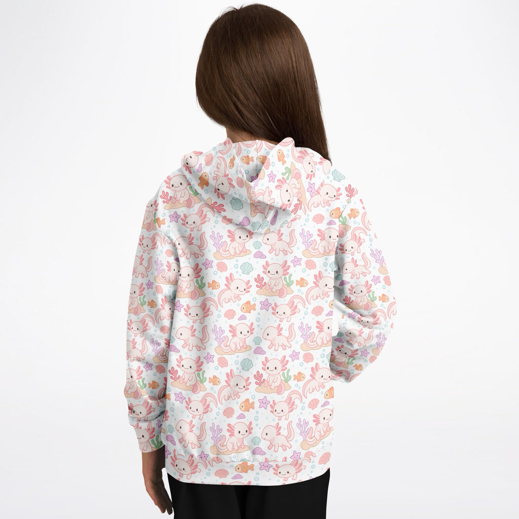 Girls Axolotl Hoodie – Ultra Comfy & Stretchy, Cozy Fleece or Lightweight Sports Fabric, Double-Layer Hood & Kangaroo Pocket