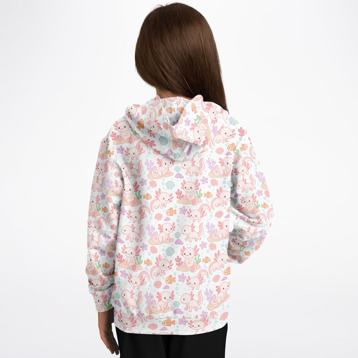 Girls Axolotl Hoodie – Ultra Comfy & Stretchy, Cozy Fleece or Lightweight Sports Fabric, Double-Layer Hood & Kangaroo Pocket