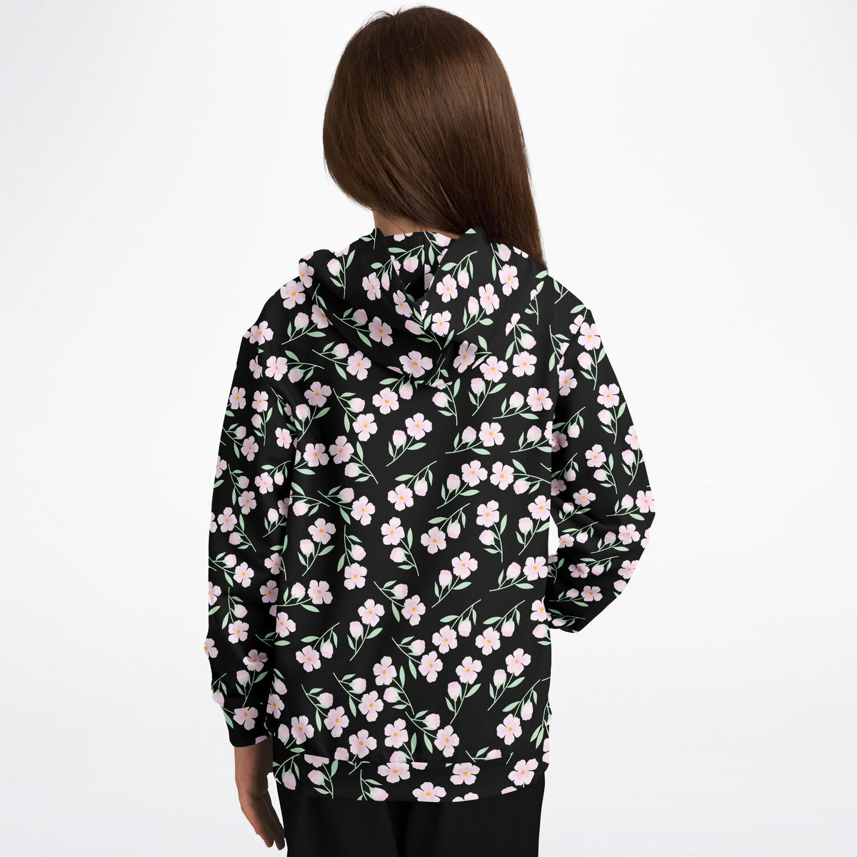 Girls Pink Flowers Hoodie – Ultra Comfy & Stretchy, Cozy Fleece or Lightweight Sports Fabric, Double-Layer Hood & Kangaroo Pocket