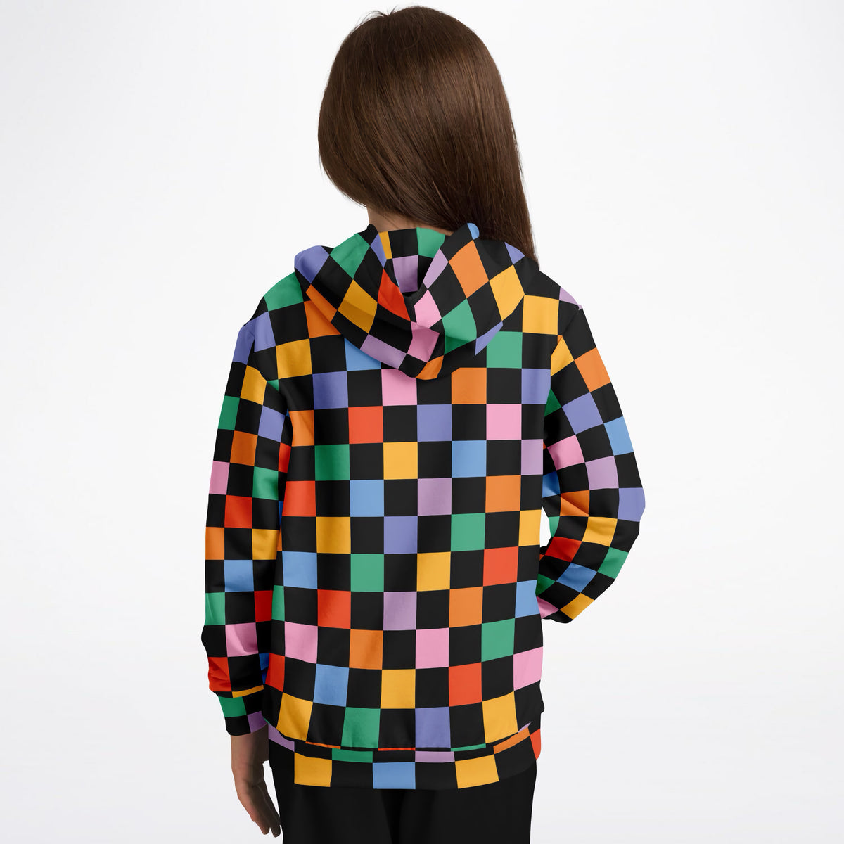 Girls Colorful Rainbow Checkered Hoodie – Ultra Comfy & Stretchy, Cozy Fleece or Lightweight Sports Fabric, Double-Layer Hood & Kangaroo Pocket
