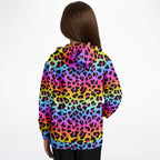 Girls Rainbow Cheetah Hoodie – Cozy Cotton Fleece or Lightweight Sports Fabric