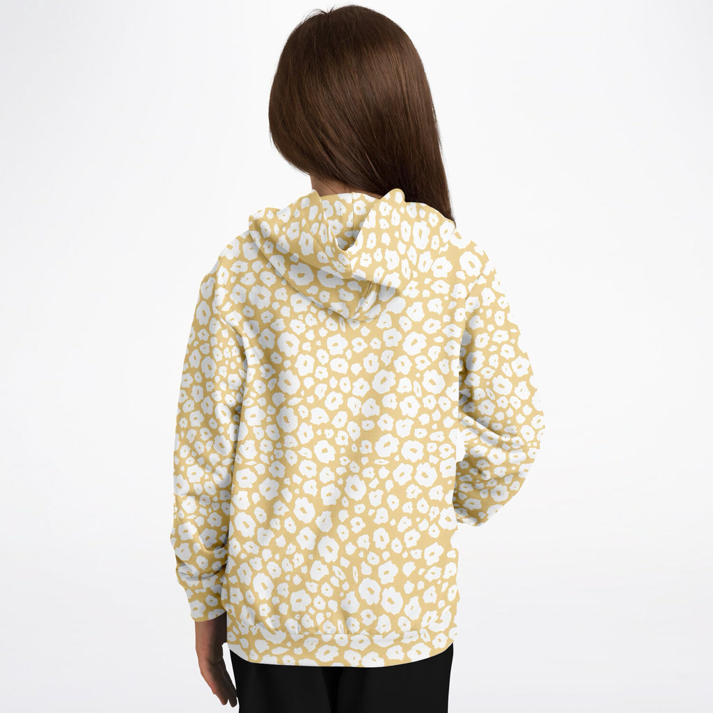 Kids Light Yellow Leopard Hoodie – Ultra Comfy & Stretchy, Cozy Fleece or Lightweight Sports Fabric, Double-Layer Hood & Kangaroo Pocket