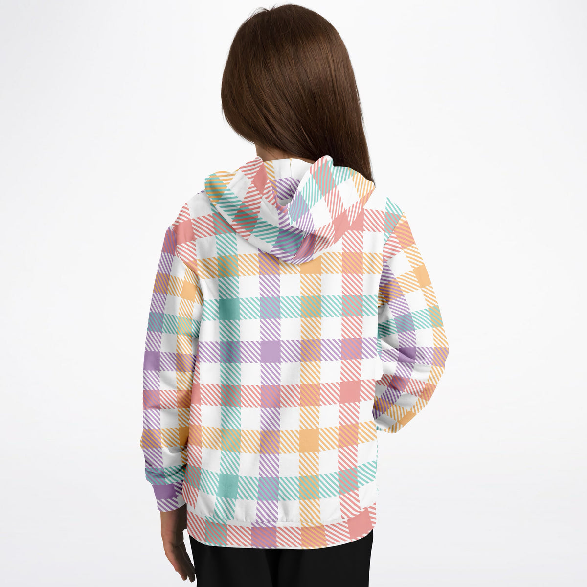 Girls Colorful Pastel Plaid Hoodie – Ultra Comfy & Stretchy, Cozy Fleece or Lightweight Sports Fabric, Double-Layer Hood & Kangaroo Pocket
