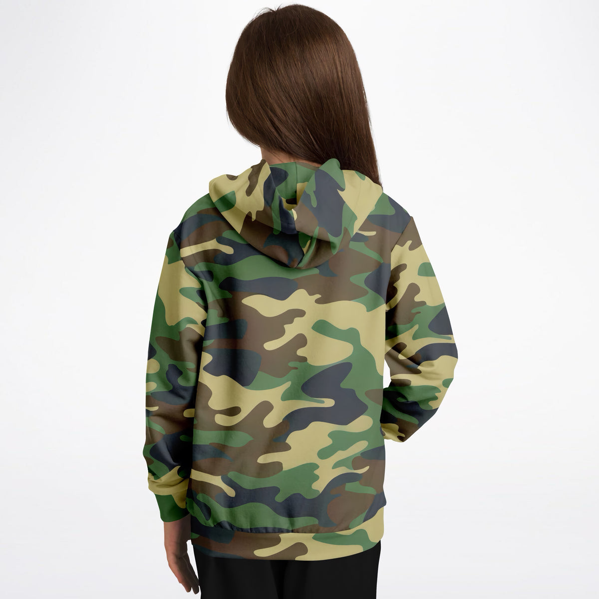 Kids Green Classic Woodland Camouflage Hoodie – Ultra Comfy & Stretchy, Cozy Fleece or Lightweight Sports Fabric, Double-Layer Hood & Kangaroo Pocket