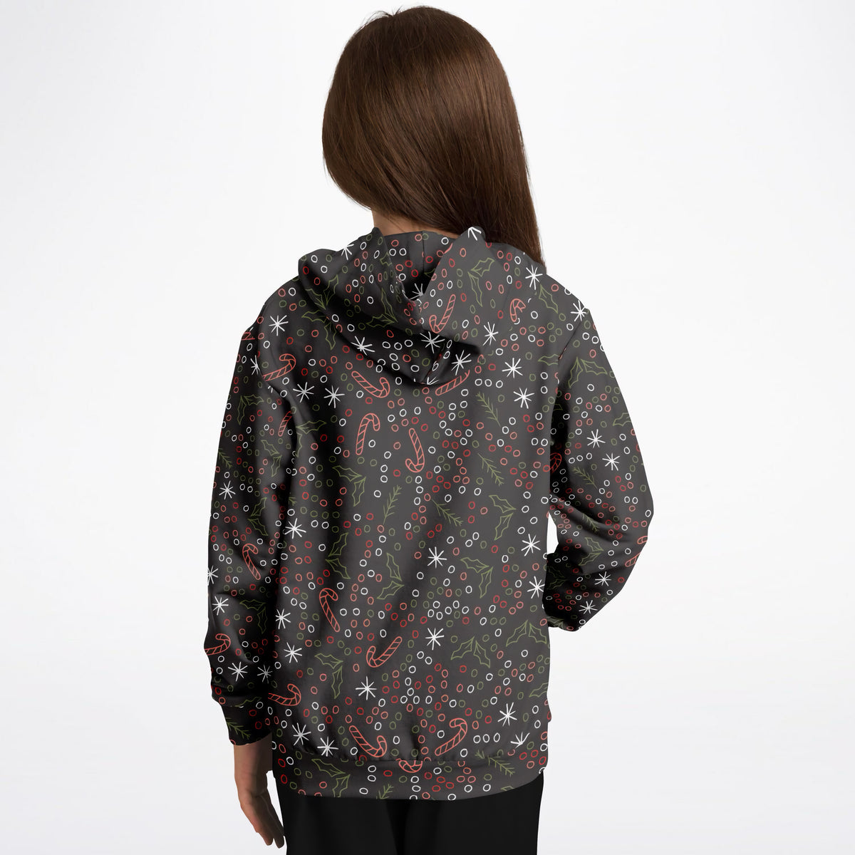 Kids Dark Brown Christmas Candy Cane Hoodie – Ultra Comfy & Stretchy, Cozy Fleece or Lightweight Sports Fabric, Double-Layer Hood & Kangaroo Pocket