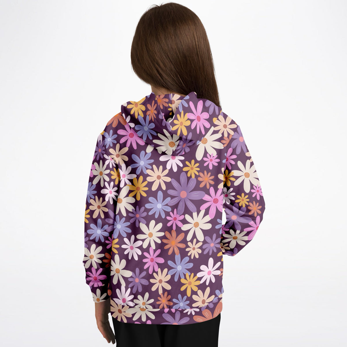 Girls Purple Retro Floral Hoodie – Ultra Comfy & Stretchy, Cozy Fleece or Lightweight Sports Fabric, Double-Layer Hood & Kangaroo Pocket