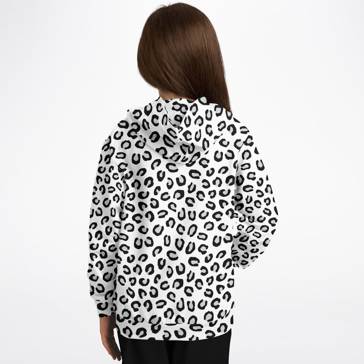 Kids Black & White Leopard Print Hoodie – Ultra Comfy & Stretchy, Cozy Fleece or Lightweight Sports Fabric, Double-Layer Hood & Kangaroo Pocket