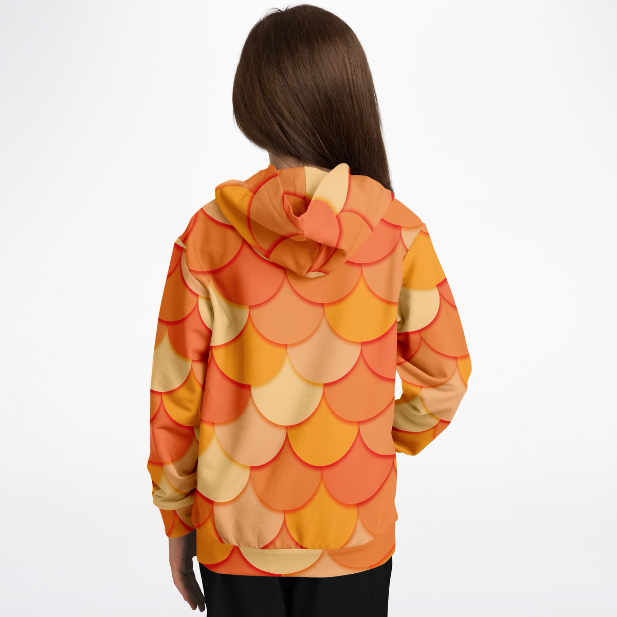 Girls Orange Mermaid Hoodie – Ultra Comfy & Stretchy, Cozy Fleece or Lightweight Sports Fabric, Double-Layer Hood & Kangaroo Pocket