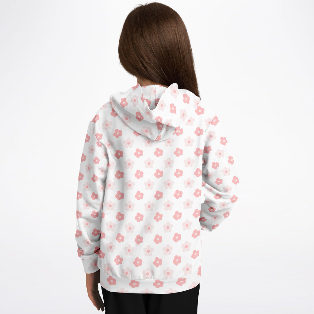 Girls Cute Pink Daisy Flower Hoodie – Ultra Comfy & Stretchy, Cozy Fleece or Lightweight Sports Fabric, Double-Layer Hood & Kangaroo Pocket
