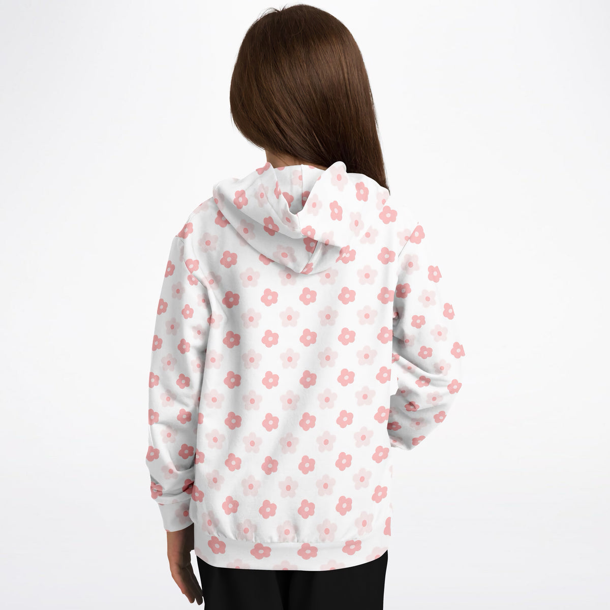 Girls Cute Pink Daisy Flower Hoodie – Ultra Comfy & Stretchy, Cozy Fleece or Lightweight Sports Fabric, Double-Layer Hood & Kangaroo Pocket