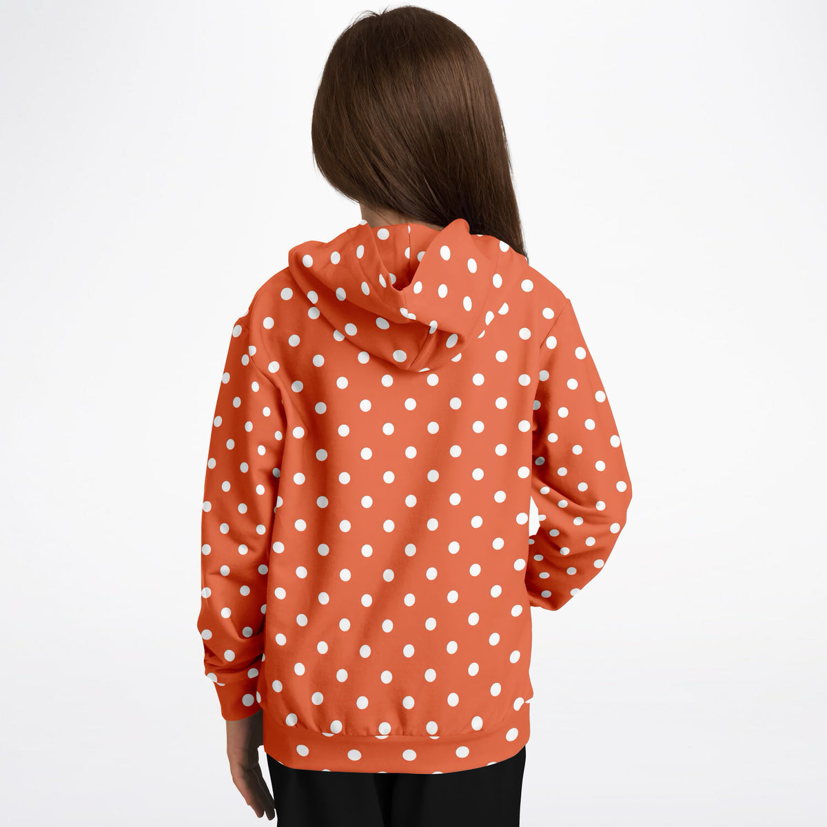 Kids Bright Orange Polka Dot Hoodie – Ultra Comfy & Stretchy, Cozy Fleece or Lightweight Sports Fabric, Double-Layer Hood & Kangaroo Pocket